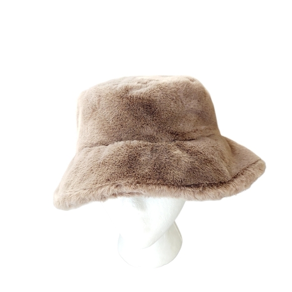 Sprigs Reversible Faux Fur and Sherpa Bucket Hat Adjustable Taupe Black NEW NWT - Picture 10 of 16